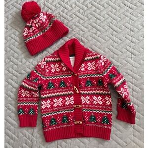 Tommy Bahama- Festive Red Knit Cardigan and Hat Set- Size 24 Months